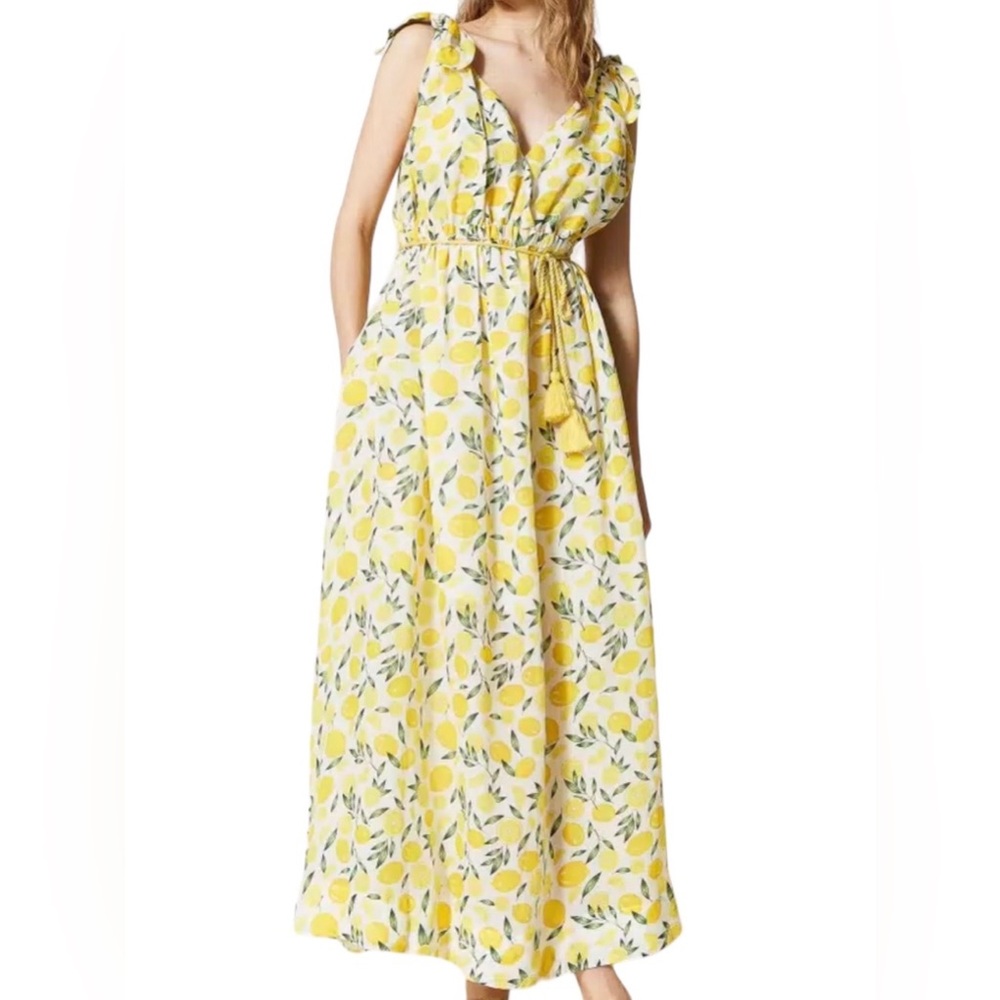 Twinset Milano Ramie Lemons Braided Strap Rope Belt Maxi Dress, Size S - Picture 1 of 8